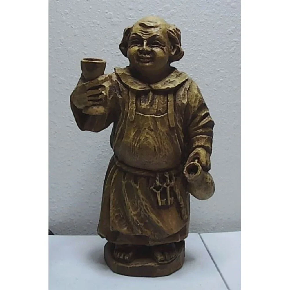 Vtg German hand-carved wooden beer-brewing Franciscan monk 10